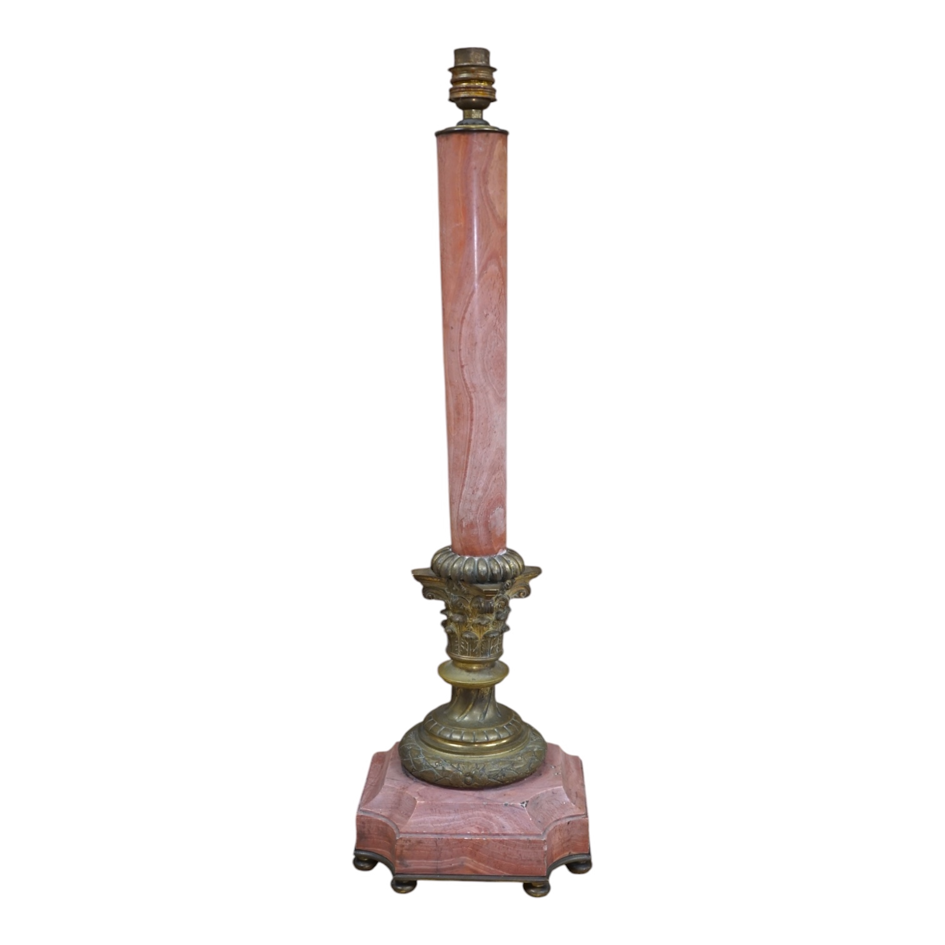 A Corinthian column rouge marble and bronze lamp base, 53cm high overall. Condition - fair